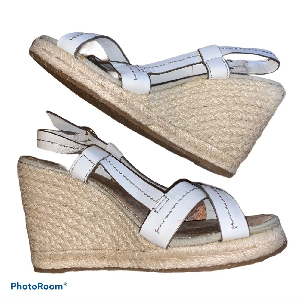 Tommy Bahama Riviera Leather Jute Wrapped Wedge Espadrilles size 7.5